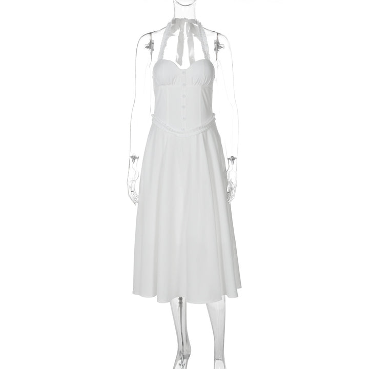 Dame Midi-kjole med elegant halterdesign og raffinerede flæsedetaljer Stilla