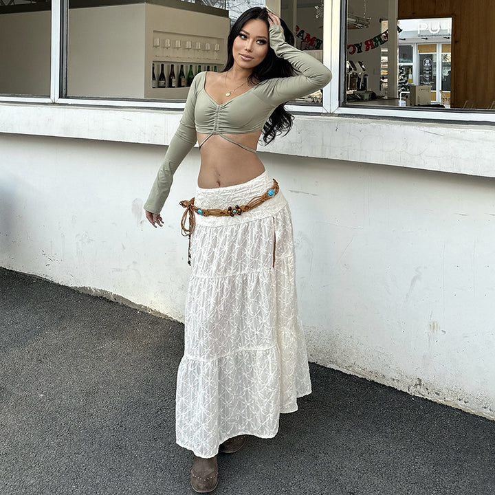 Damen eleganter Spitzen-Midirock mit asymmetrischem Schnitt Skovae