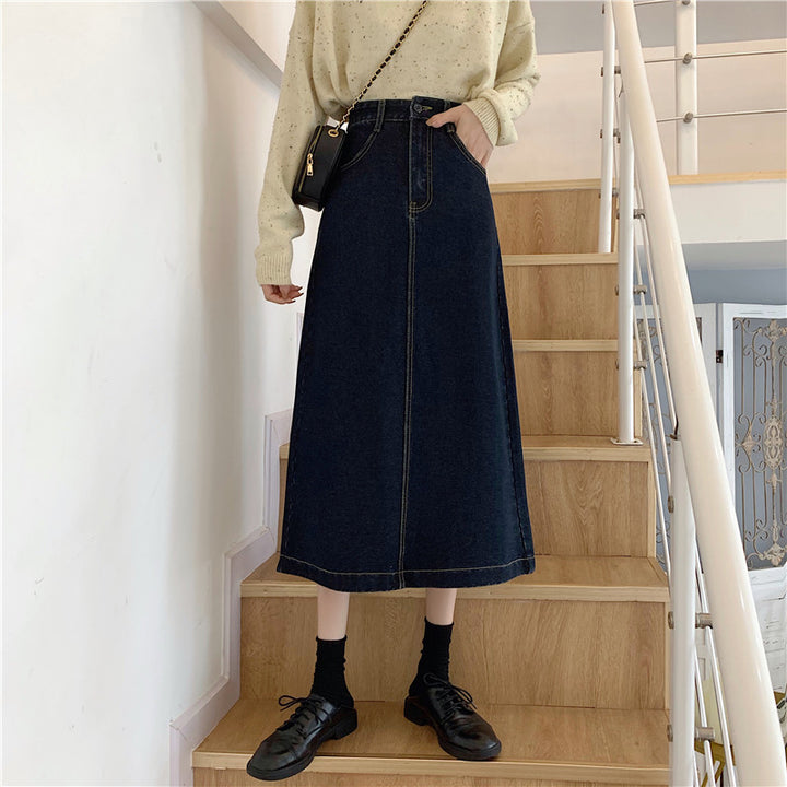 Dame denim midi nederdel med høj talje Stilla