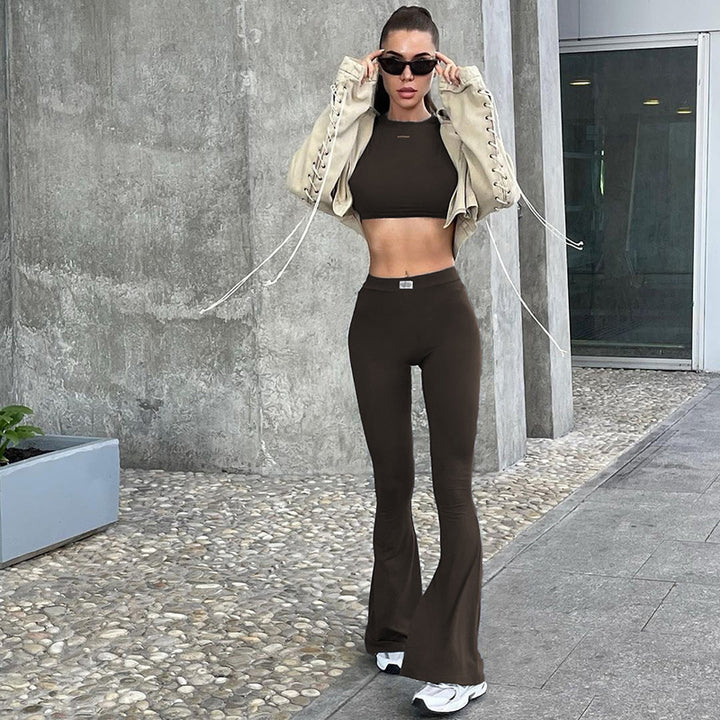 Dame Langærmet Cropped Top og Flared Bukser Sæt Skovae