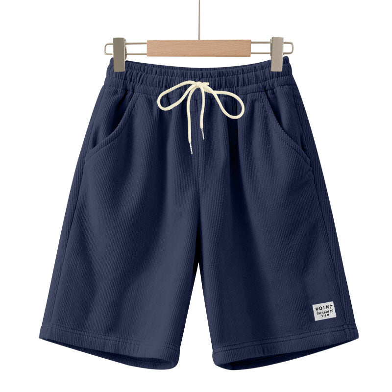 Herre nan knælange Lounge-shorts i ribbet struktur jersey med elastisk snor i taljen og påsyede lommer Skovae