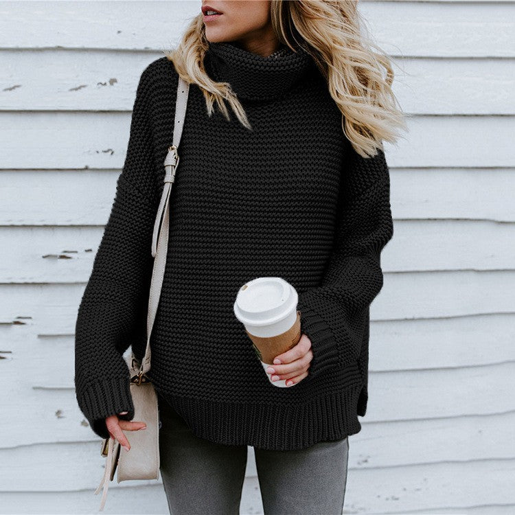 Kvinders chunky strikpullover med høj krave og tekstureret design Stilla