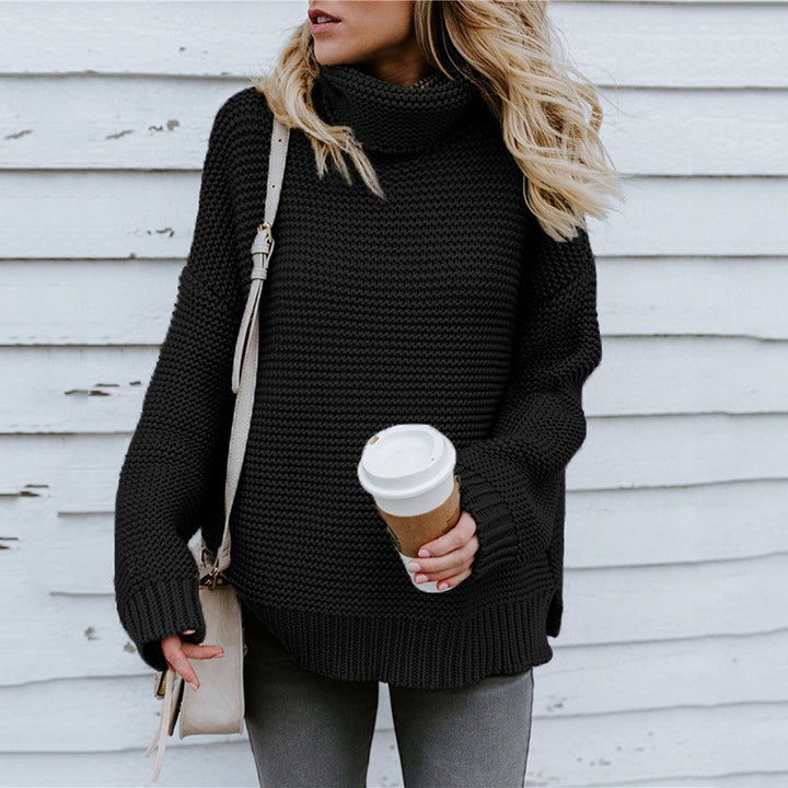 Kvinders chunky strikpullover med høj krave og tekstureret design Stilla