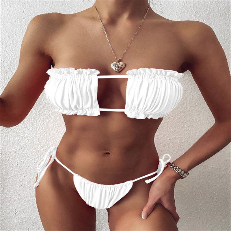 Dame bandeau-bikini med voluminøse ruffle detaljer Skovae