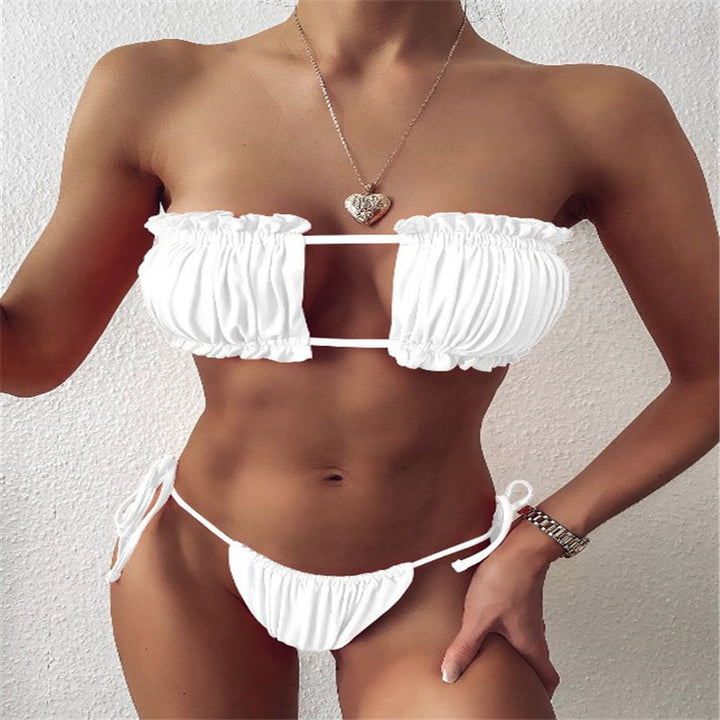 Dame bandeau-bikini med voluminøse ruffle detaljer Skovae