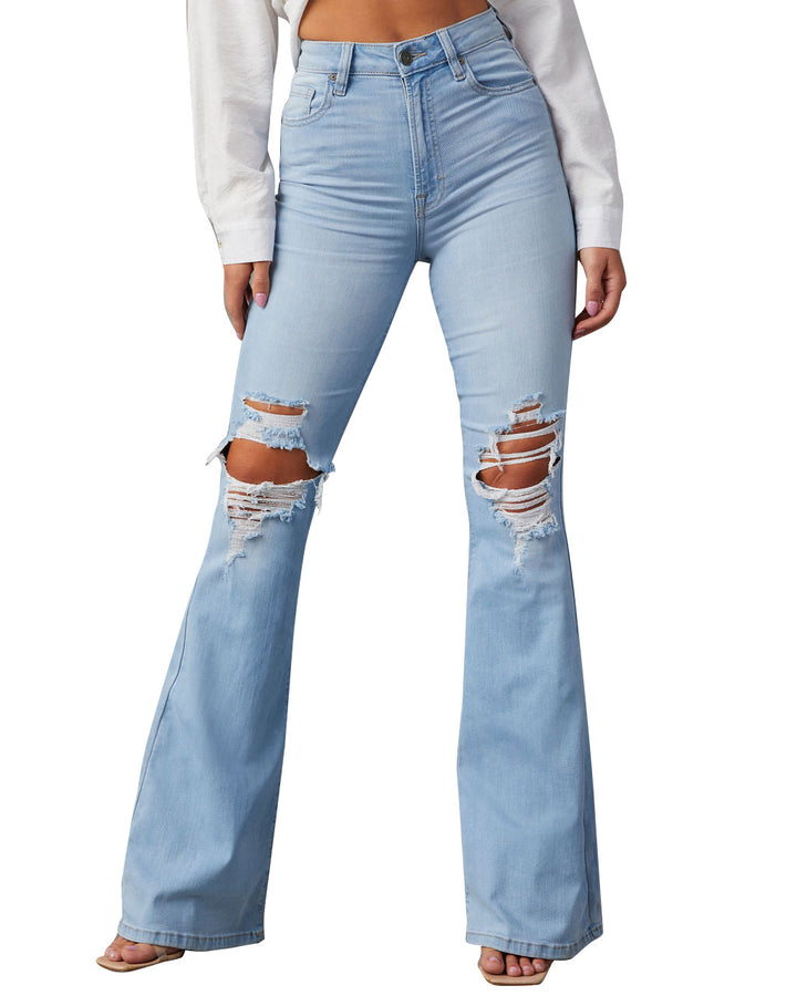 Dame Flared Jeans med Destroyed-detaljer og høj talje Stilla