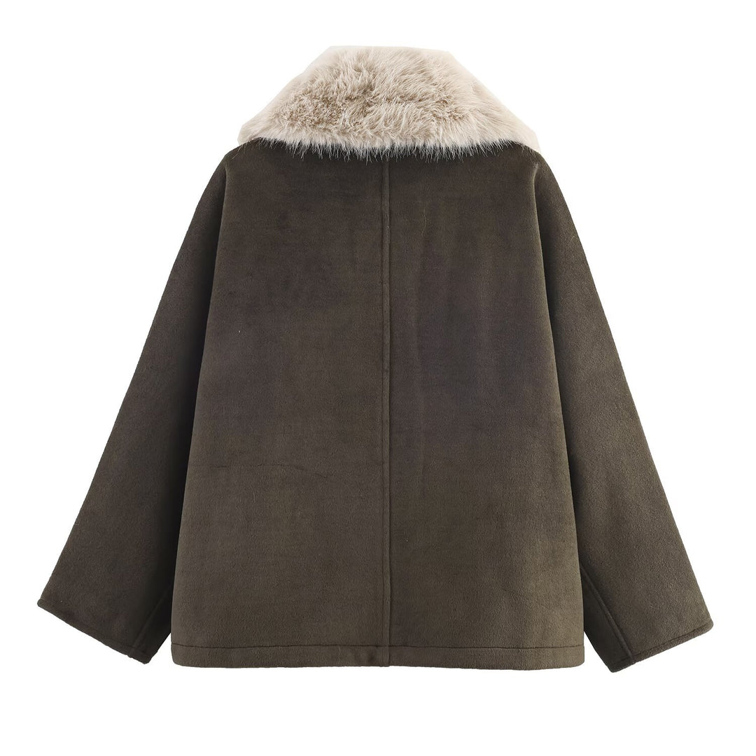 Dame elegant Oversized-frakke med aftagelig kunstpelskrave Stilla