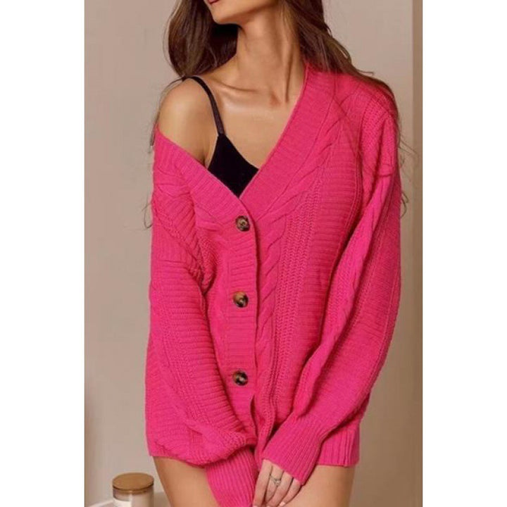 Kvinders chunky strikket cardigan med store knapper og voluminøse ærmer Stilla