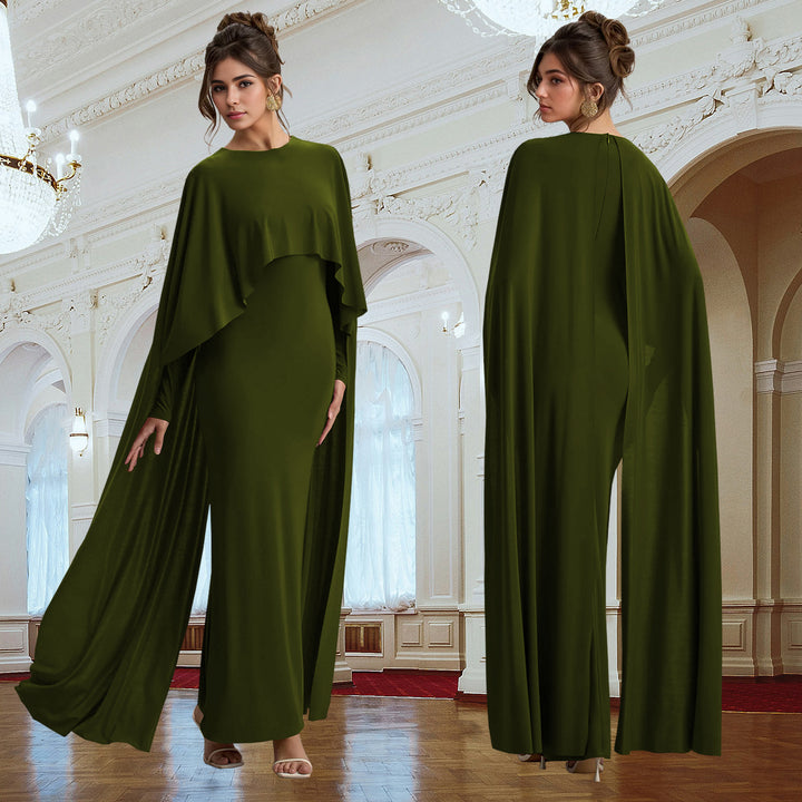 Dame elegant maxikjole med flydende capesnit og langærmet design Stilla