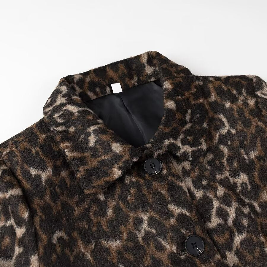 Damer fashionable kort frakke med leopardmønster Stilla