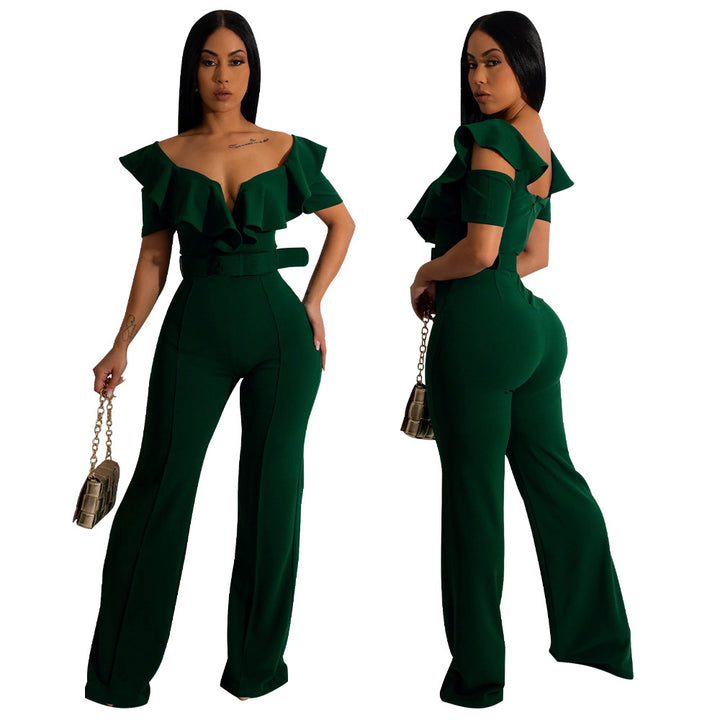 Dame elegant flæse jumpsuit med bælte og bredt ben Stilla