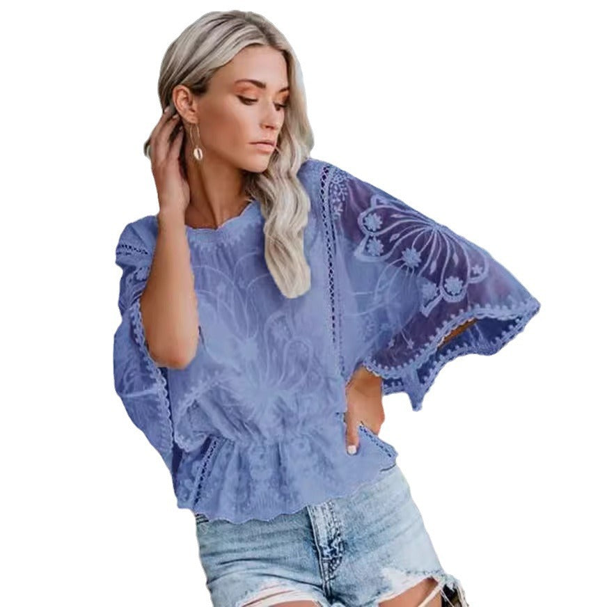 Dame luftig bluse med floralt design Stilla