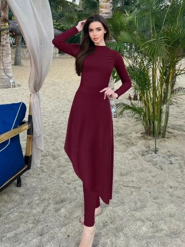 Dame elegant stranddragt med asymmetrisk snit og lange ærmer Skovae