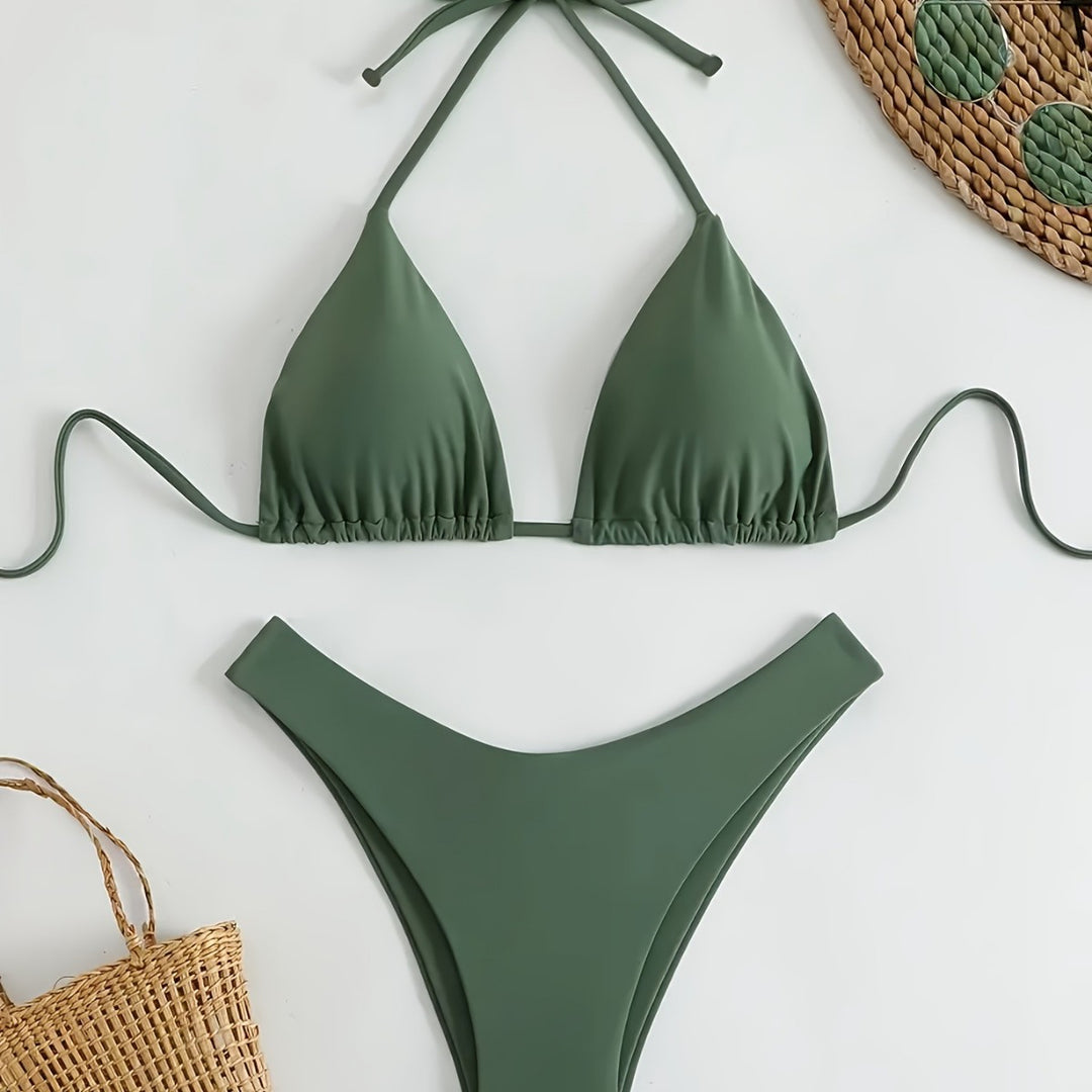 Dame Triangel-Bikini-sæt med rynket design Skovae