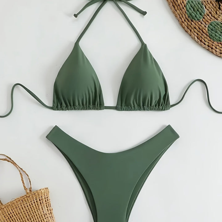Dame Triangel-Bikini-sæt med rynket design Skovae