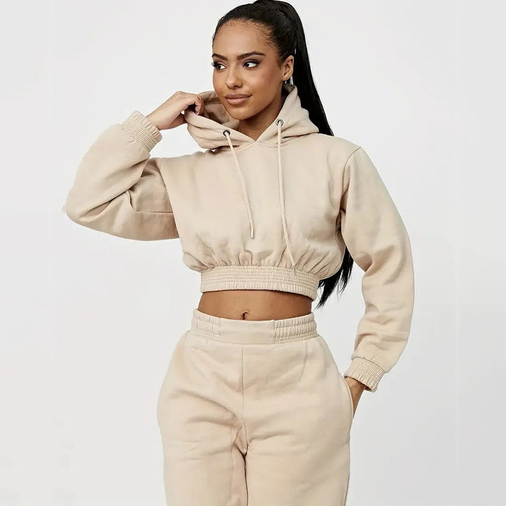 Kvinder cropped hoodie og afslappede joggingbukser sæt Skovae