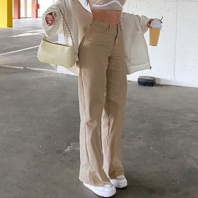 Dame High-Waist Baggy Jeans med bred ben Stilla