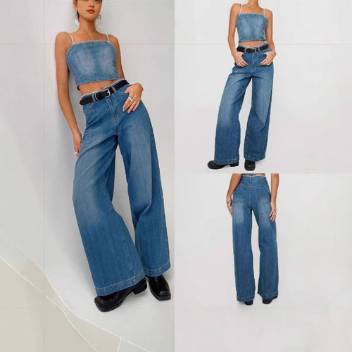 Dame brede High-Waist Jeans med frynset kant og elegant pasform Stilla