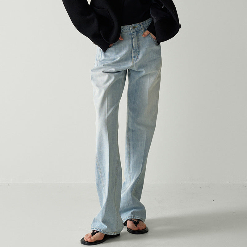 Dame Bredskårne jeans med moderne vask og afslappet snit Stilla