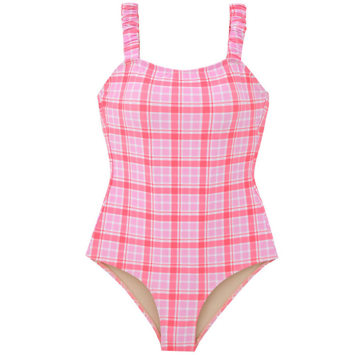 Dame one-piece badedragt med klassisk ternet design og komfortable stropper Skovae
