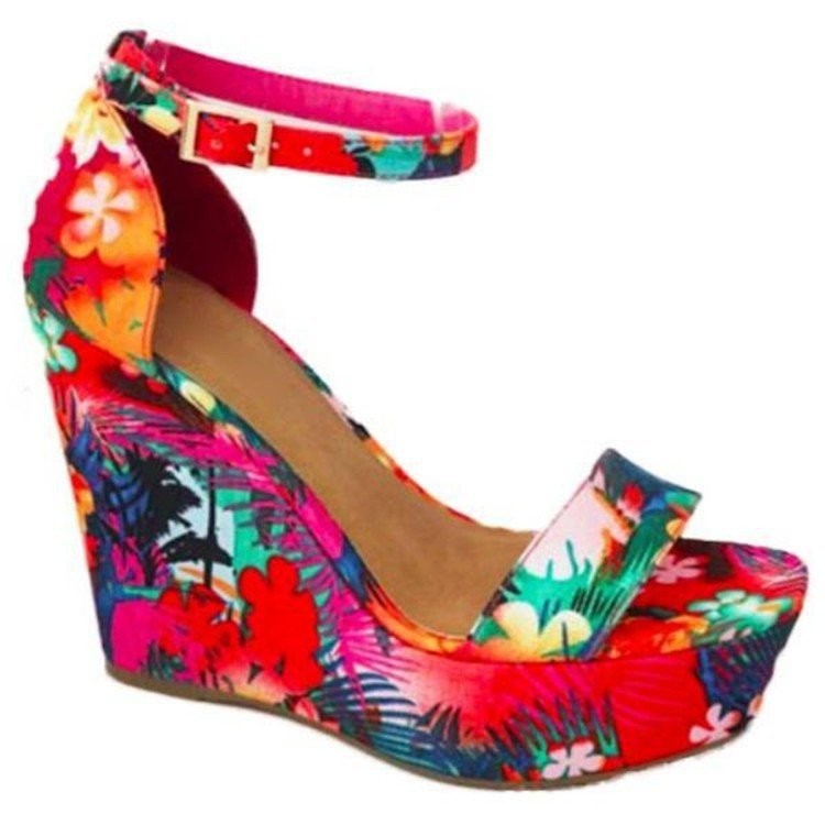 Dame Wedge-sandaler med blomsterdesign og justerbar ankelrem Stilla