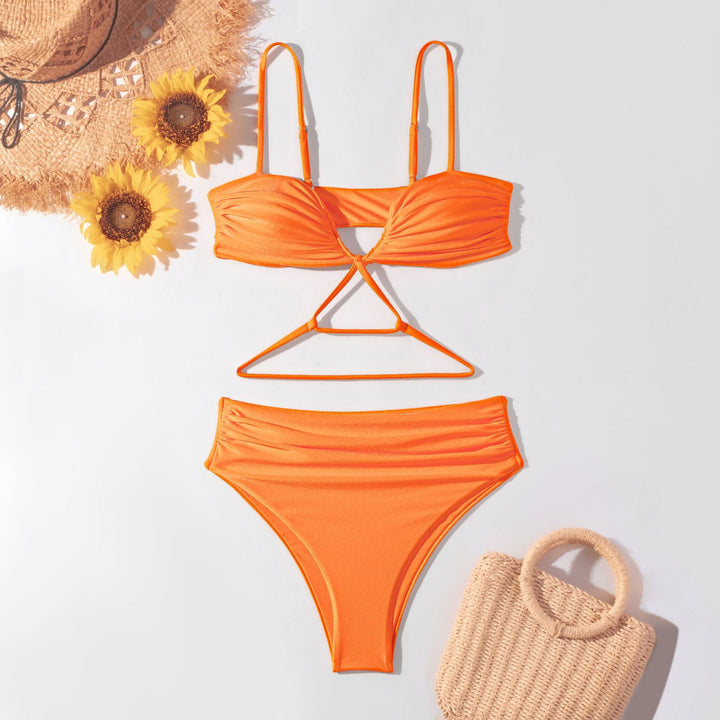 Dame højskåret bikini med rynker og kreative snøre detaljer Skovae