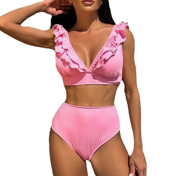 Dame bikini-sæt med elegante flæsedetaljer og høj taljesnit Stilla
