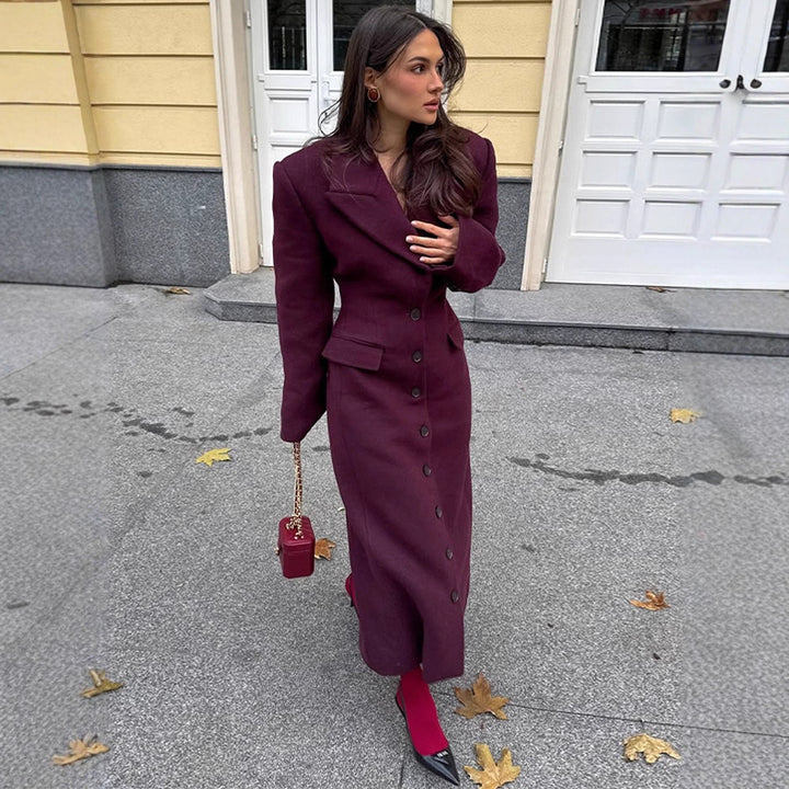 Dame elegant uldfrakke med struktureret design og praktiske lommer Stilla