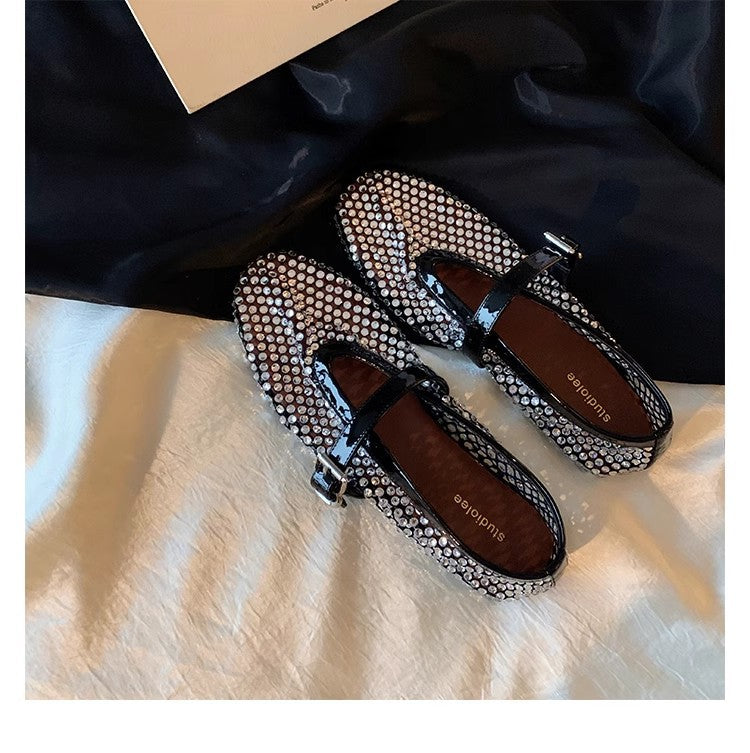 Dame elegant Sling-Ballerinas med moderne netdesign og justerbar rem Stilla