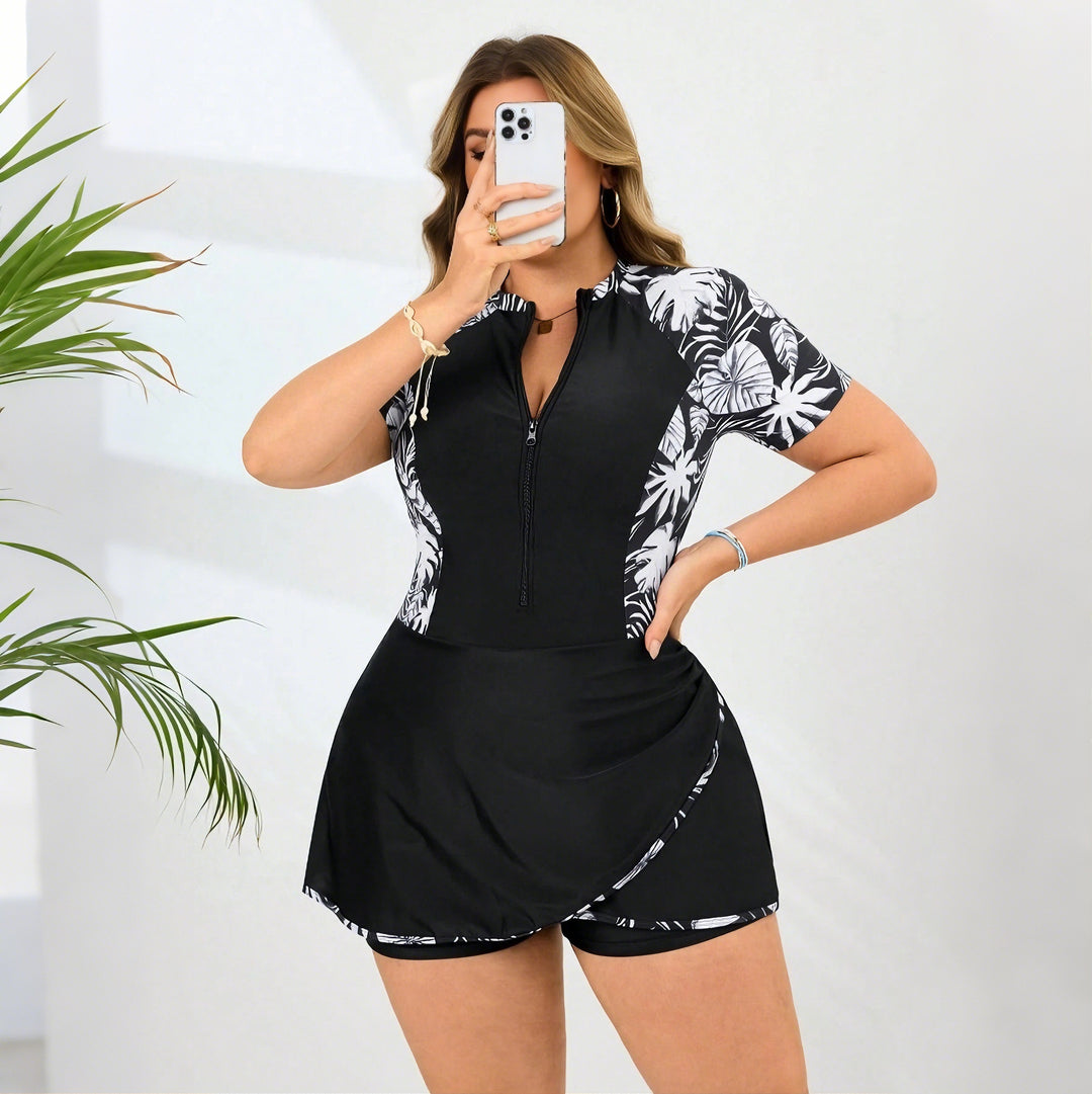 Dame Sporty One-Piece Swimsuit with Skirt and Ruffle Sleeves Skovae