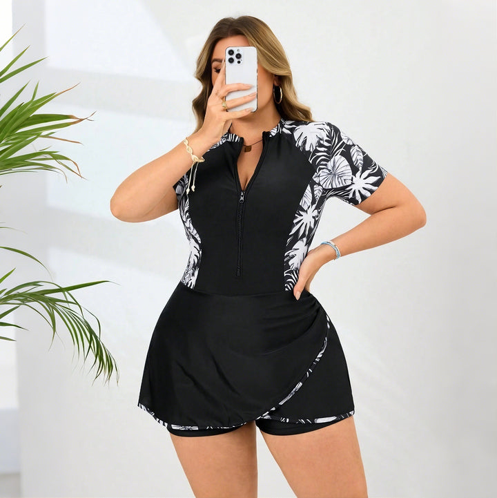 Dame Sporty One-Piece Swimsuit with Skirt and Ruffle Sleeves Skovae