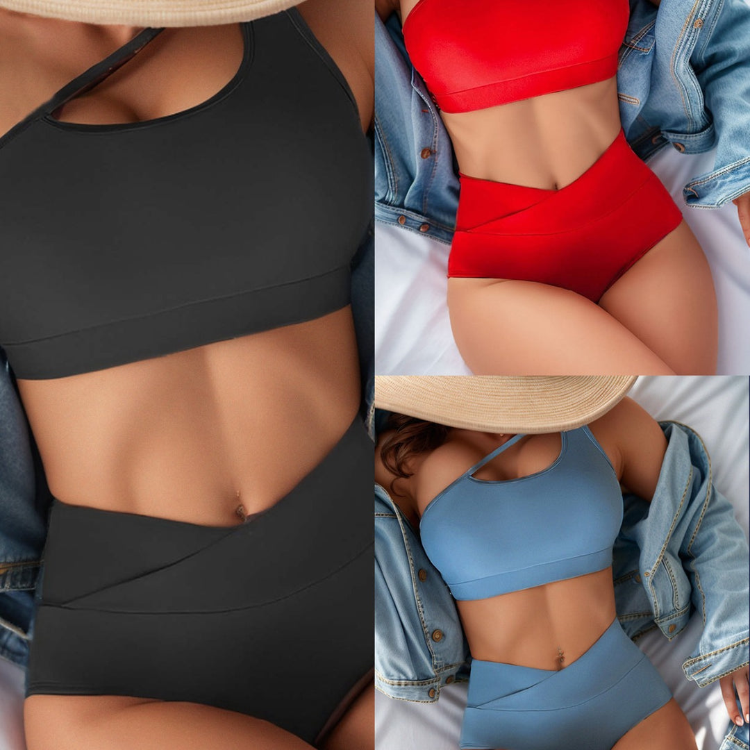 Dame Højskåret Bikini-Sæt med asymmetrisk Overdel og moderne Rynkedetaljer Stilla