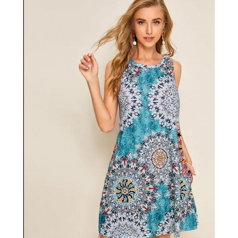 Kvindernes sommer A-line kjole med farverigt mandala design Stilla