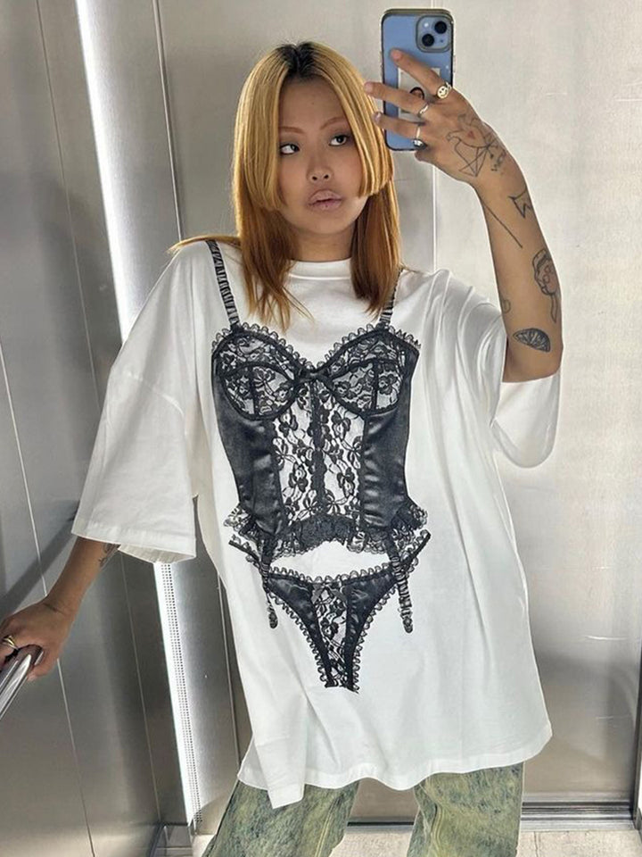 Femme Grafik Spids Tryk T-Shirt Stilla