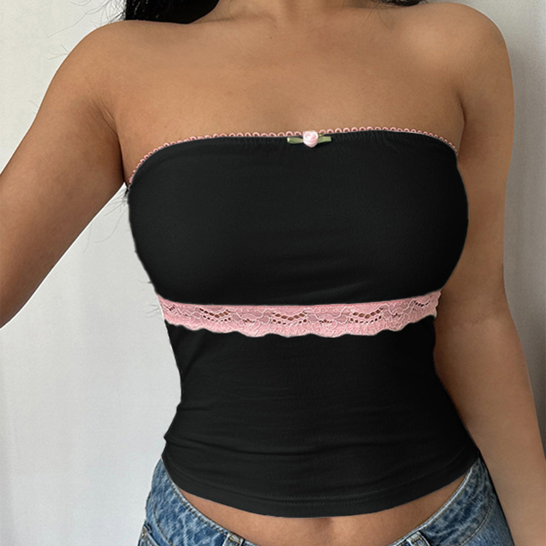 Dame Bustier-top med blonder og blomstret detalje Stilla