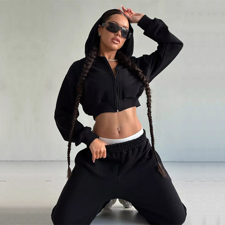 Kvinders sporty cropped jakke og bukser sæt Skovae