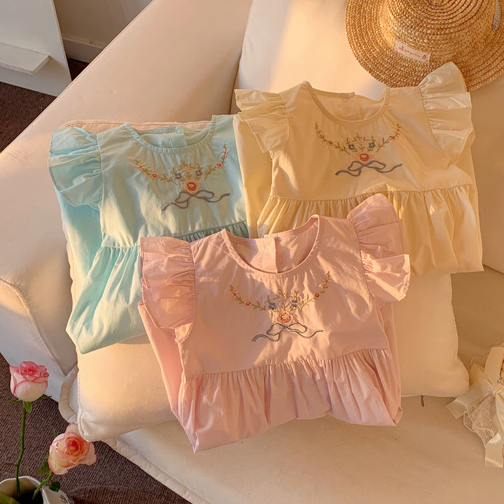 Pige Broderet Bomuldsdress Stilla