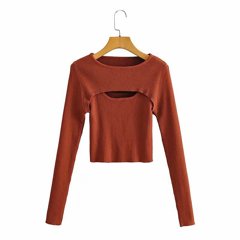 Kvinders langærmet crop top med sofistikeret udskæringsdesign Stilla