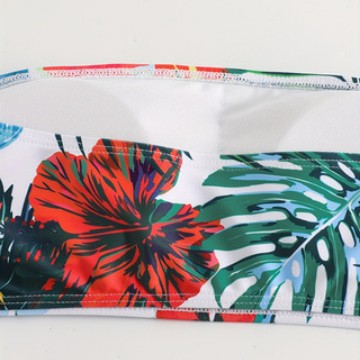 Dame Bandeau-Bikini-sæt med tropisk blomsterdesign Skovae