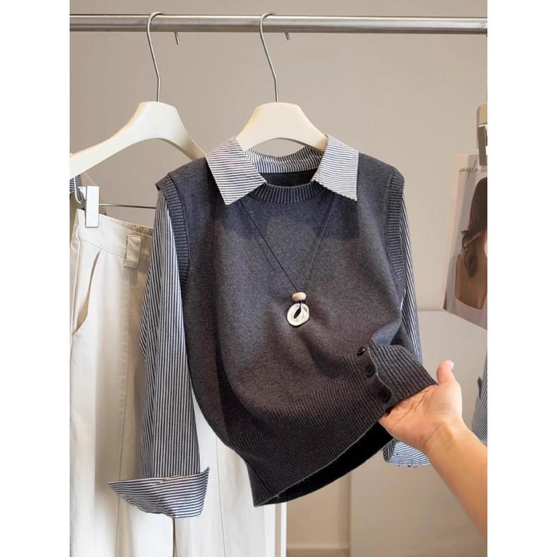 Dame upscale pullover med skjortekrave Stilla