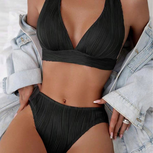 Dame bikini-sæt med moderne indpakningsdesign og smagfulde ribbede detaljer Skovae
