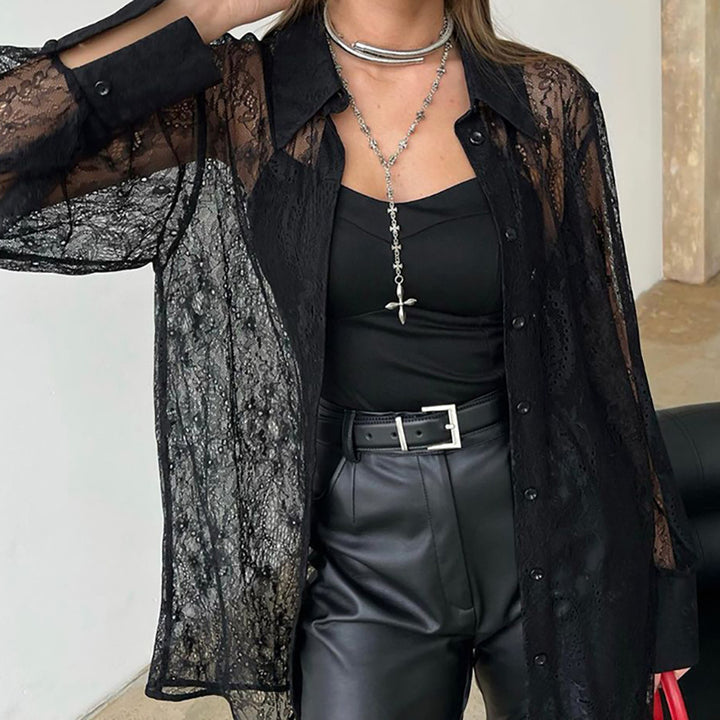 Dame Gennemsigtig Spidsbluse i afslappet Oversized-snit Stilla