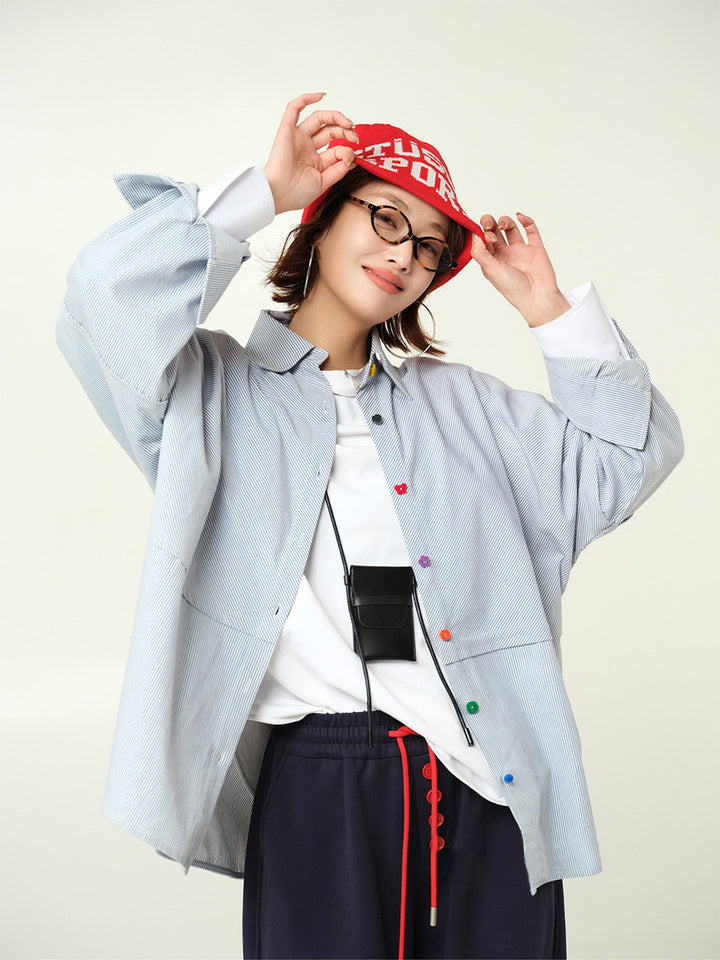 Dame oversized rutet skjorte med fashionable knap detaljer Stilla