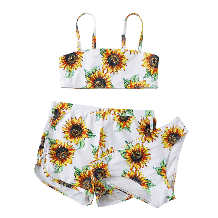 Dame Bikini-sæt med floralsk solblomstmotiv og højt skåret taljebånd Stilla
