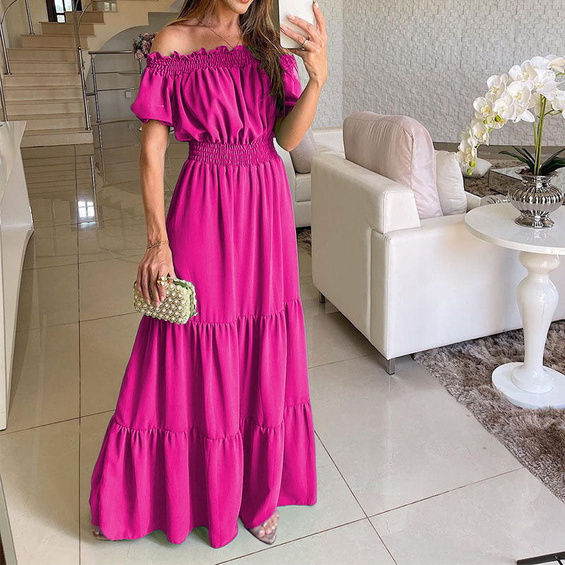 Dame Off-Shoulder Rynk Maxi Kjole Stilla