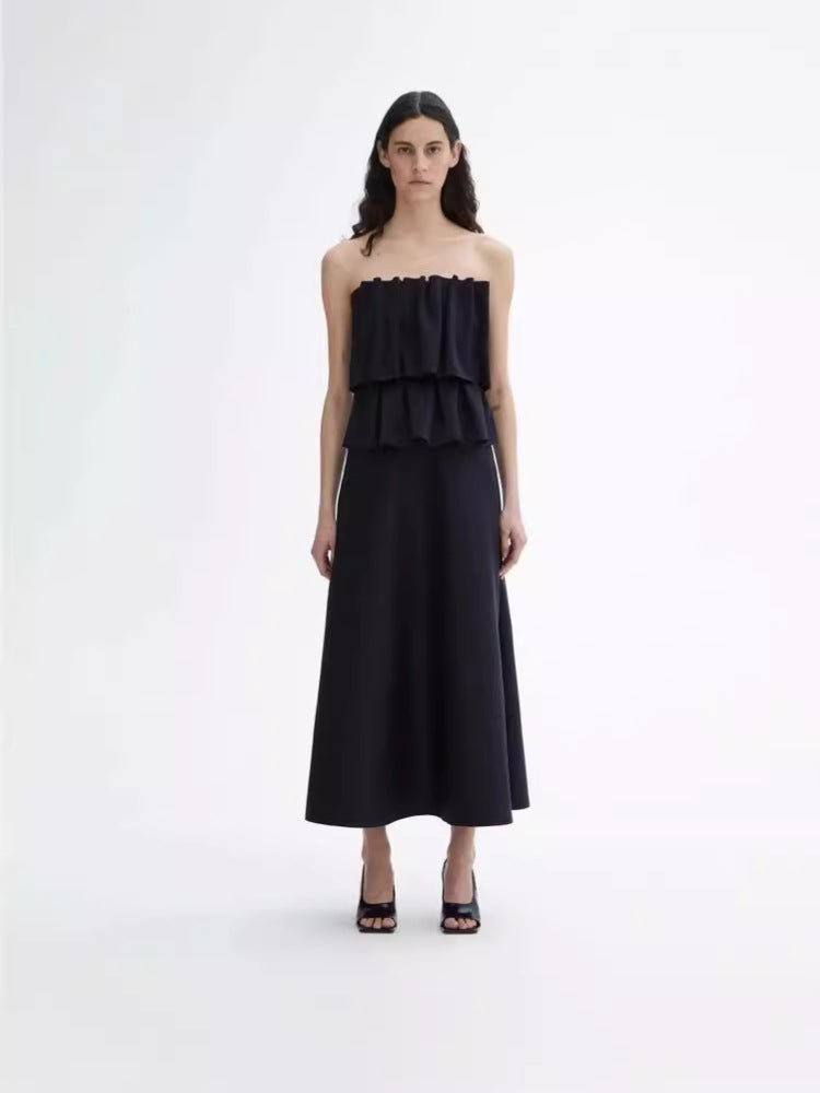 Dame elegant Maxi kjole med flæse detaljer og smart skulderudskæring Stilla