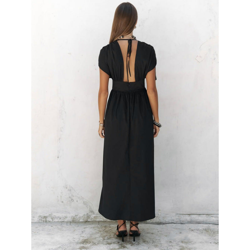 Dame elegant Maxi Kjole med raffineret indpakningsdesign og dyb V-hals Skovae
