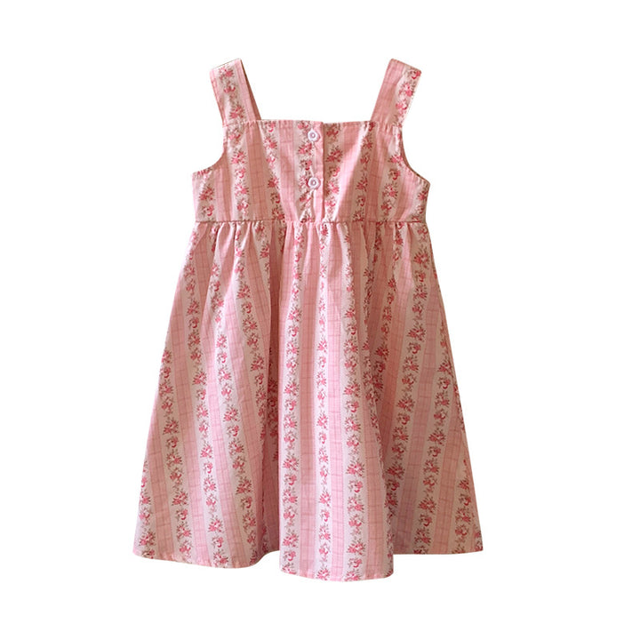 Pige Floral Print Sommerkjole med Knapdetalje Stilla
