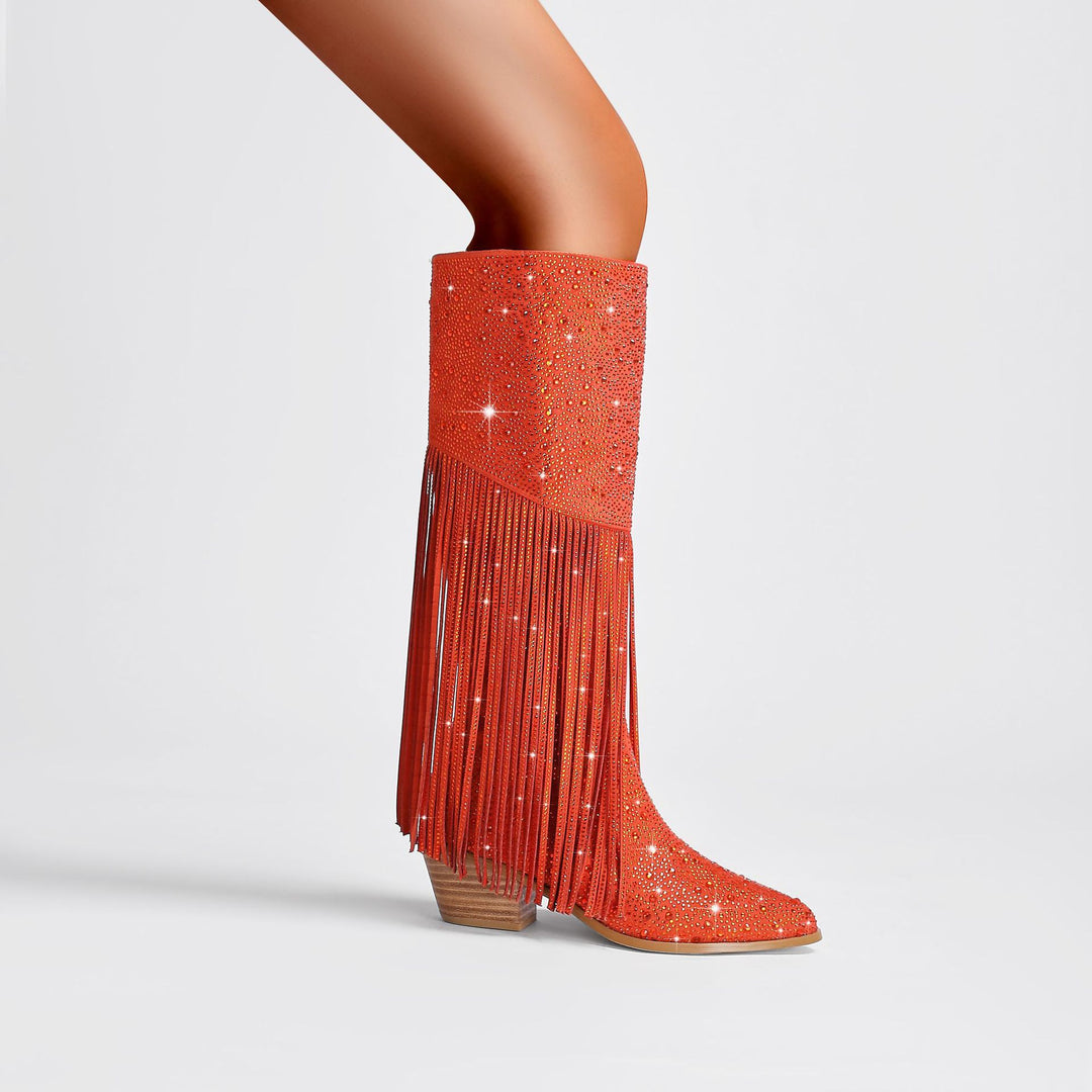 Femme Stiletto Fransen Strass Støvler Stilla