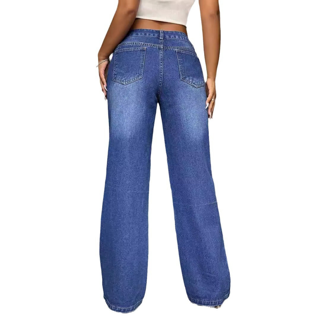 Damer Bred Jeans i Casual Street Stil Stilla